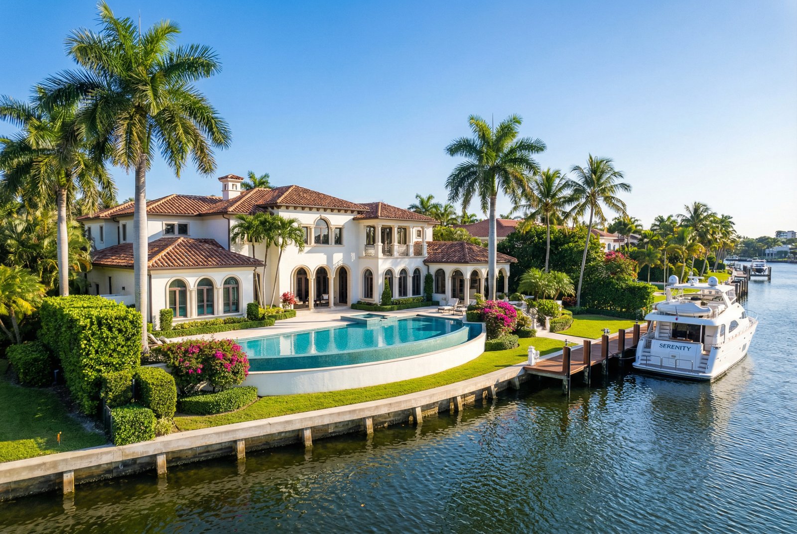 Boca Raton luxury waterfront estate with pool and yacht
