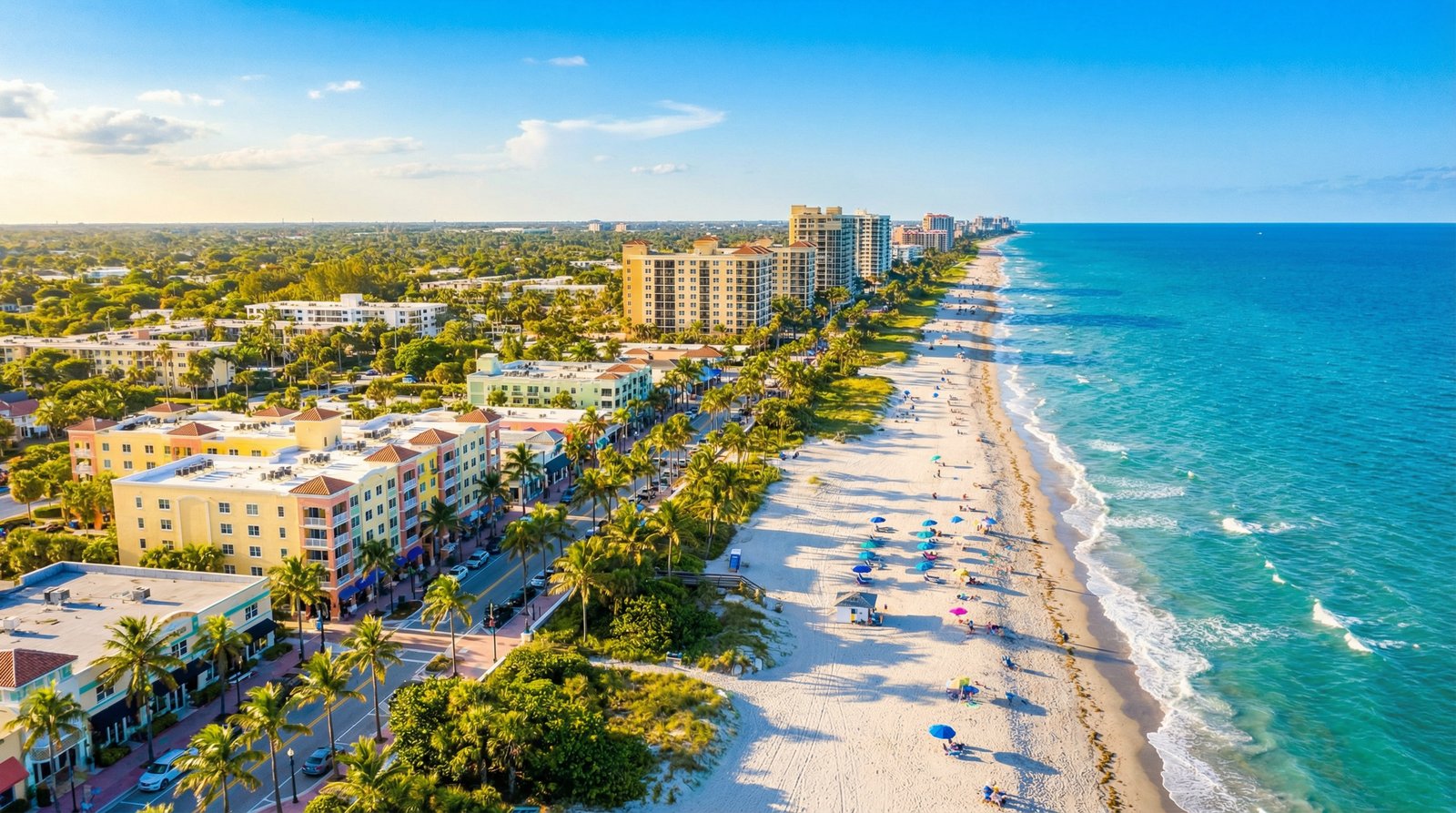 Delray Beach aerial view of Atlantic Avenue and oceanfront