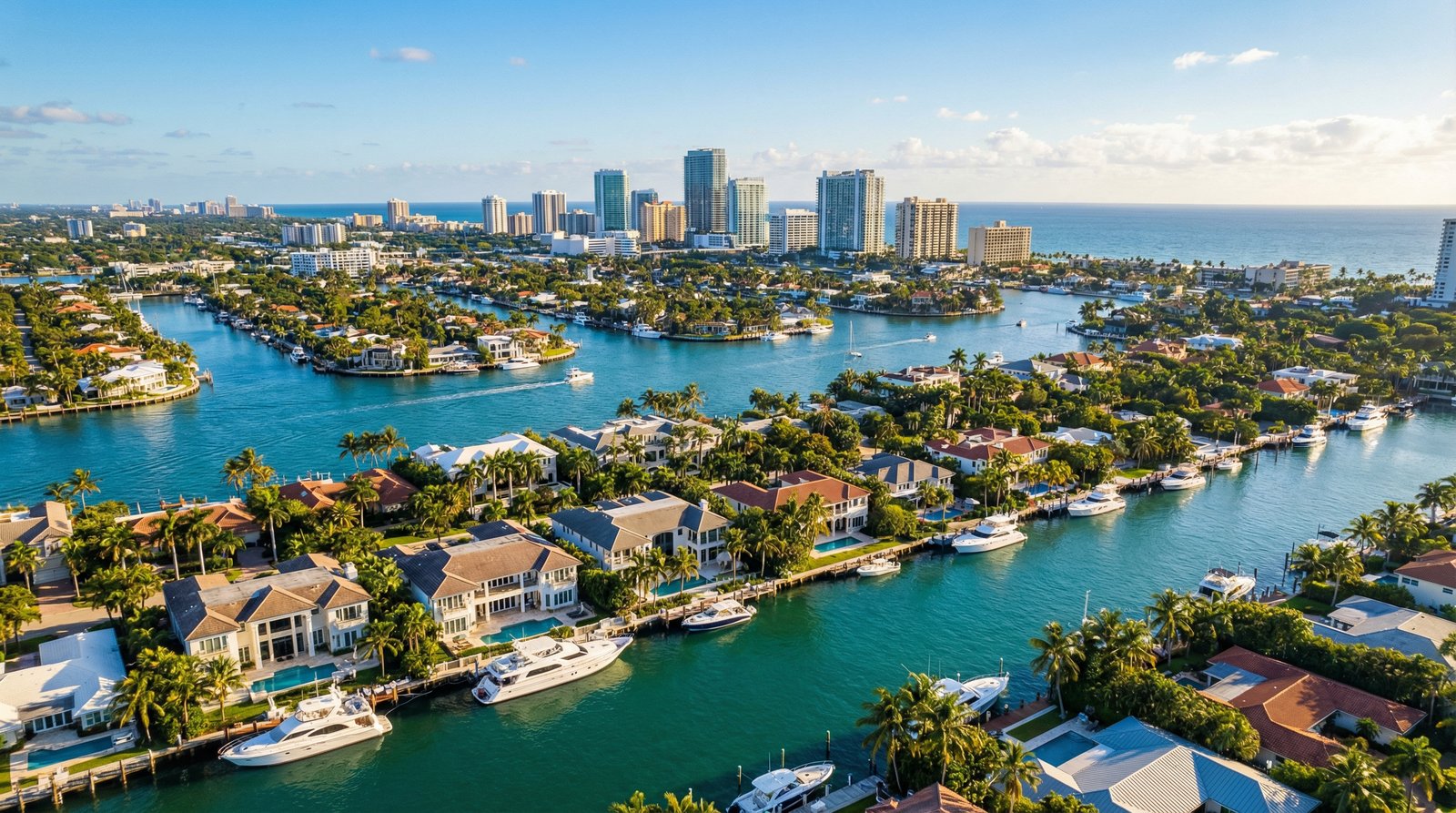 Fort Lauderdale aerial view of canals and skyline